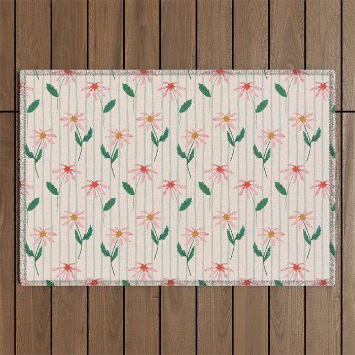 Flowers and stripes Outdoor Rug Gallery Image 1