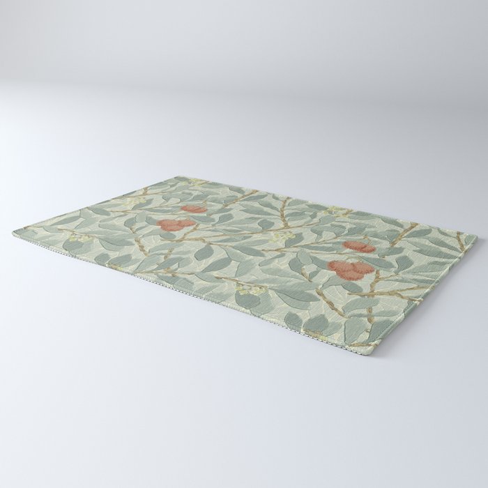 William Morris Arbutus Major Blue Cream Red Pattern Rug Gallery Image 3