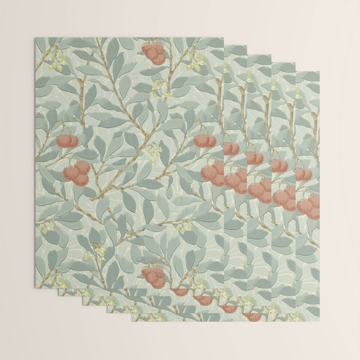 William Morris Arbutus Major Blue Cream Red Pattern Wrapping Paper Gallery Image 3