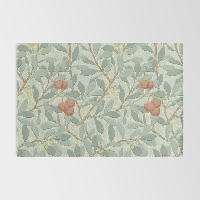 William Morris Arbutus Major Blue Cream Red Pattern Rug Gallery Image 2