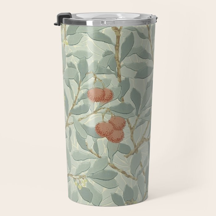 William Morris Arbutus Major Blue Cream Red Pattern Travel Mug Gallery Image 3