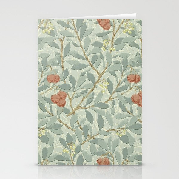William Morris Arbutus Major Blue Cream Red Pattern Stationery Card Gallery Image 2