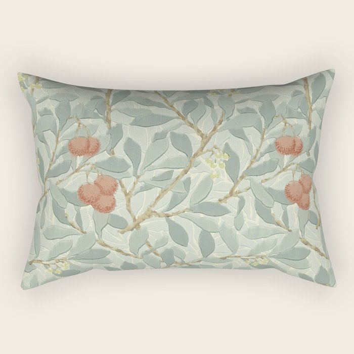 William Morris Arbutus Major Blue Cream Red Pattern Rectangular Pillow Gallery Image 1