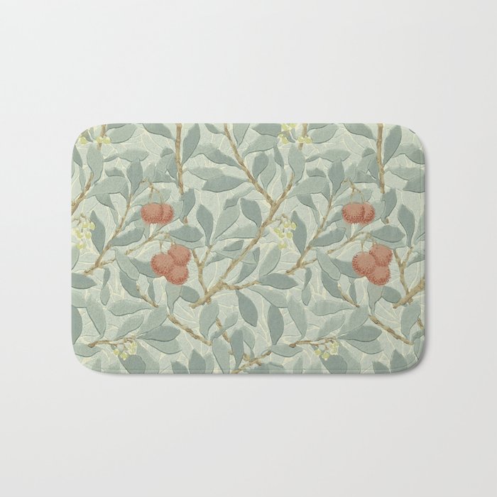 William Morris Arbutus Major Blue Cream Red Pattern Bath Mat Gallery Image 1