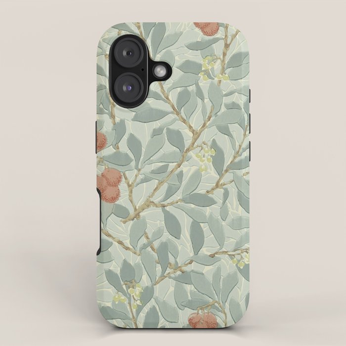William Morris Arbutus Major Blue Cream Red Pattern iPhone Case Gallery Image 1