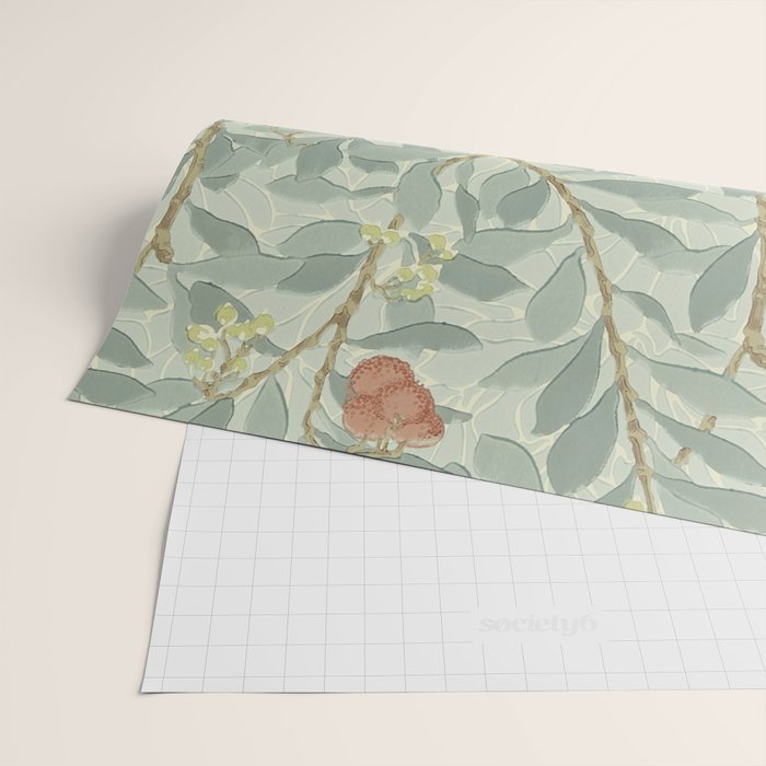 William Morris Arbutus Major Blue Cream Red Pattern Wrapping Paper Gallery Image 2