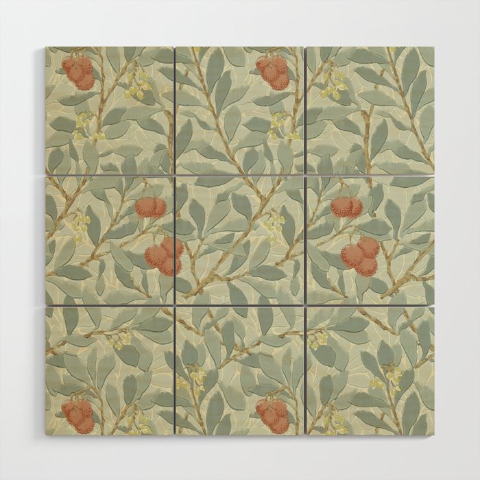 William Morris Arbutus Major Blue Cream Red Pattern Wood Wall Art Gallery Image 1