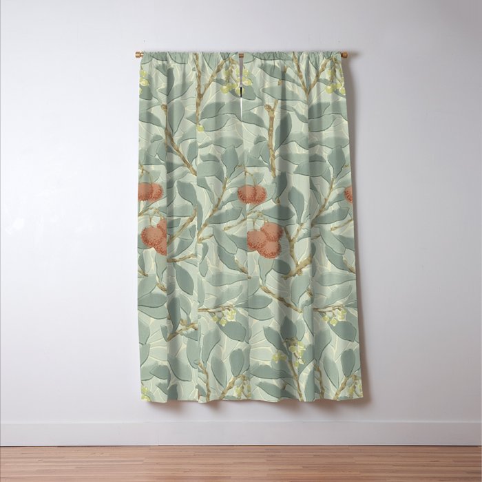 William Morris Arbutus Major Blue Cream Red Pattern Window Curtain Gallery Image 3