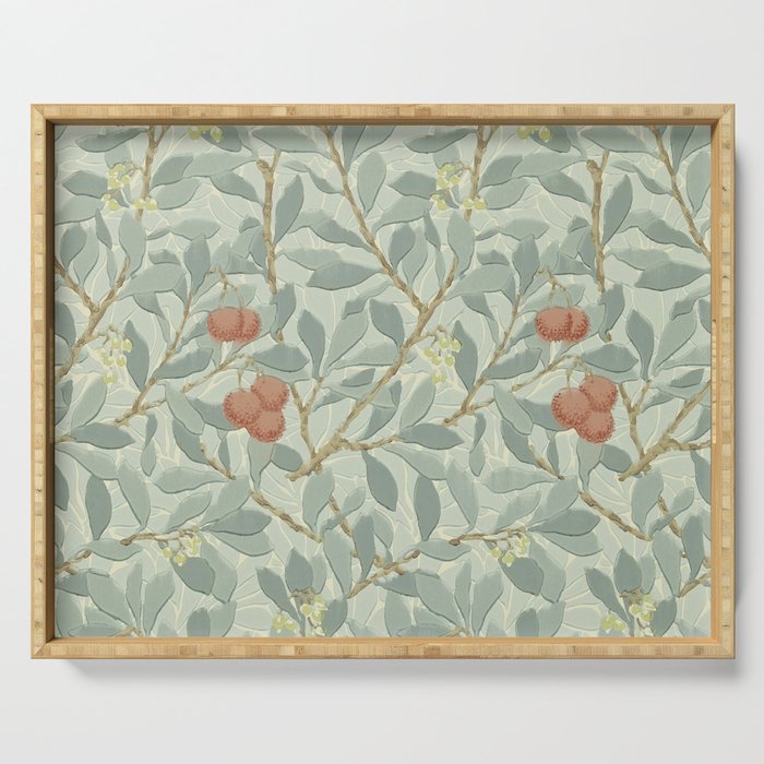 William Morris Arbutus Major Blue Cream Red Pattern Serving Tray Gallery Image 1