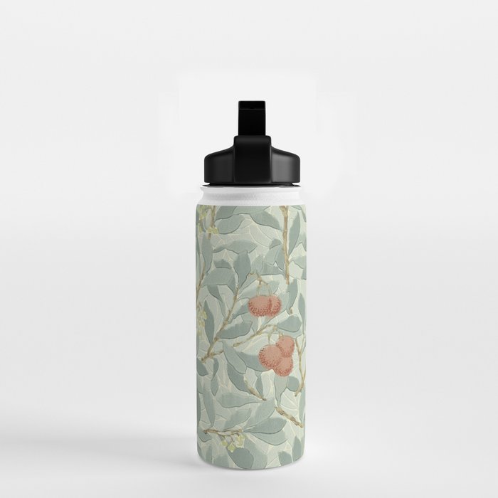 William Morris Arbutus Major Blue Cream Red Pattern Water Bottle Gallery Image 2