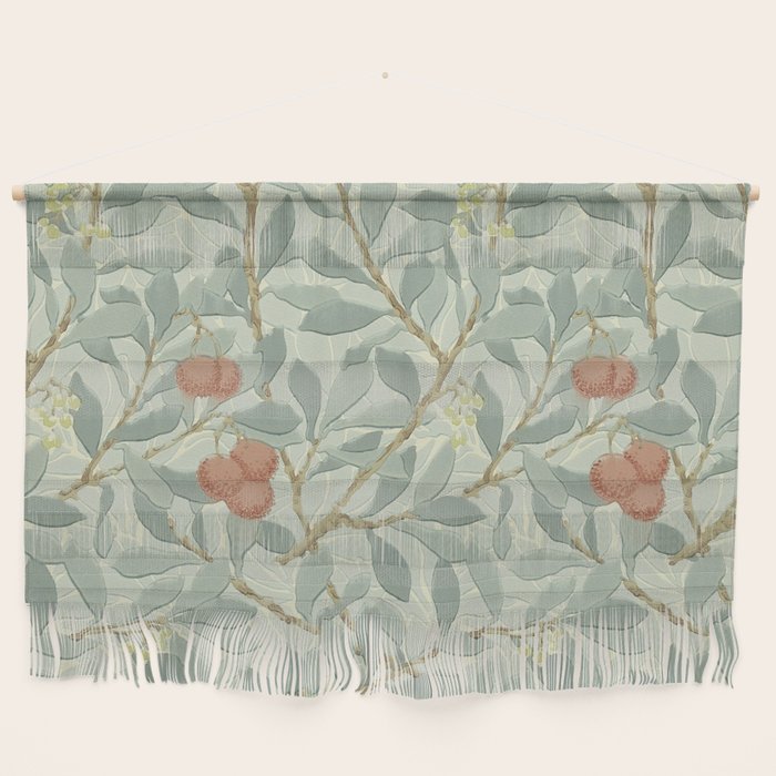 William Morris Arbutus Major Blue Cream Red Pattern Wall Hanging Gallery Image 1