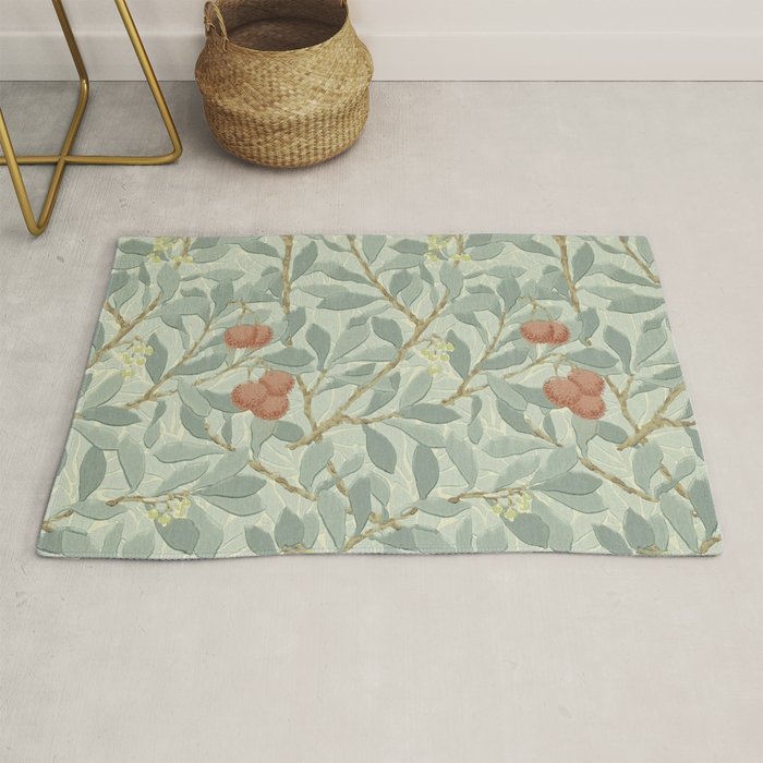 William Morris Arbutus Major Blue Cream Red Pattern Rug Gallery Image 1