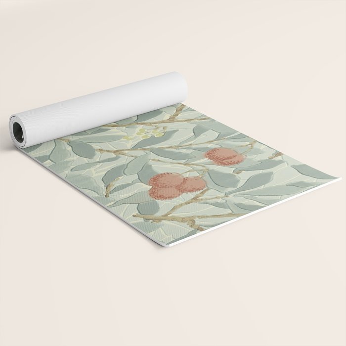 William Morris Arbutus Major Blue Cream Red Pattern Yoga Mat Gallery Image 2