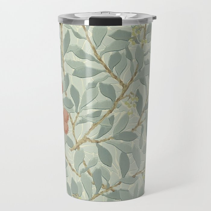 William Morris Arbutus Major Blue Cream Red Pattern Travel Mug Gallery Image 1