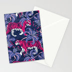 Tigers in a tiger lily garden // textured navy blue background fuchsia pink wild animals very peri flowers Stationery Card Gallery Image 2