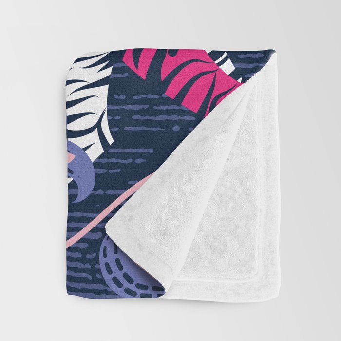 Tigers in a tiger lily garden // textured navy blue background fuchsia pink wild animals very peri flowers Throw Blanket Gallery Image 3