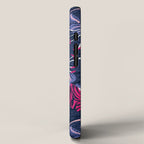 Tigers in a tiger lily garden // textured navy blue background fuchsia pink wild animals very peri flowers iPhone Case Gallery Image 2