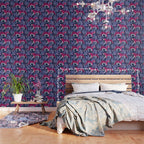 Tigers in a tiger lily garden // textured navy blue background fuchsia pink wild animals very peri flowers Wallpaper Gallery Image 3