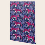 Tigers in a tiger lily garden // textured navy blue background fuchsia pink wild animals very peri flowers Wallpaper Gallery Image 2