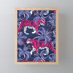 Tigers in a tiger lily garden // textured navy blue background fuchsia pink wild animals very peri flowers Mini Art Print Gallery Image 1