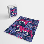 Tigers in a tiger lily garden // textured navy blue background fuchsia pink wild animals very peri flowers Jigsaw Puzzle Gallery Image 2
