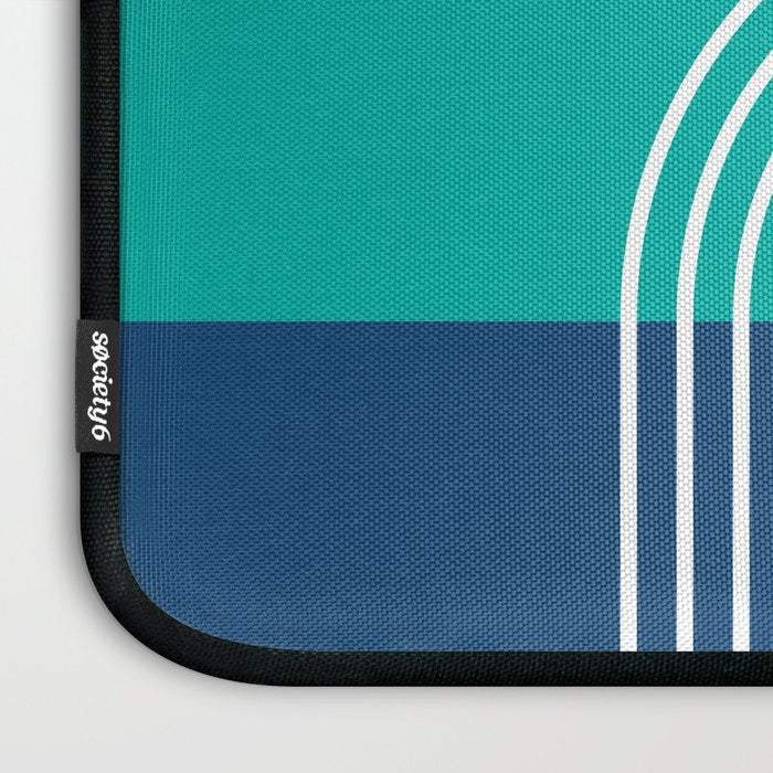 Geometric Lines in Blue Teal Yellow (Sun and Rainbow abstraction) Laptop Sleeve Gallery Image 3