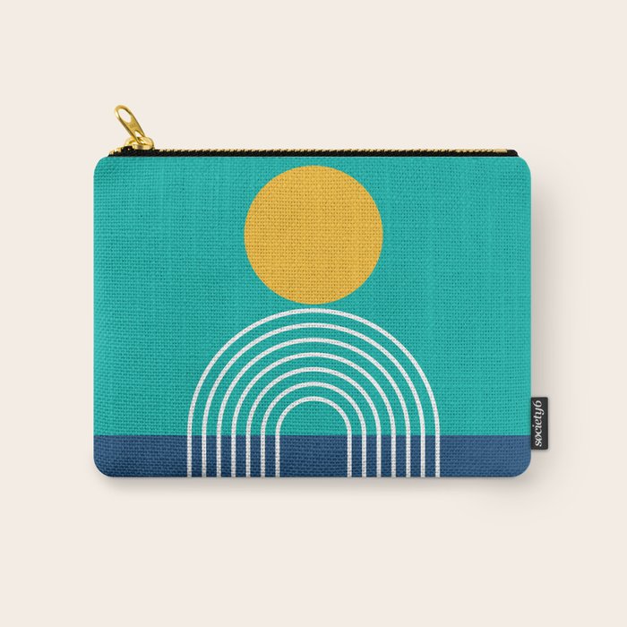 Geometric Lines in Blue Teal Yellow (Sun and Rainbow abstraction) Carry All Pouch Gallery Image 1