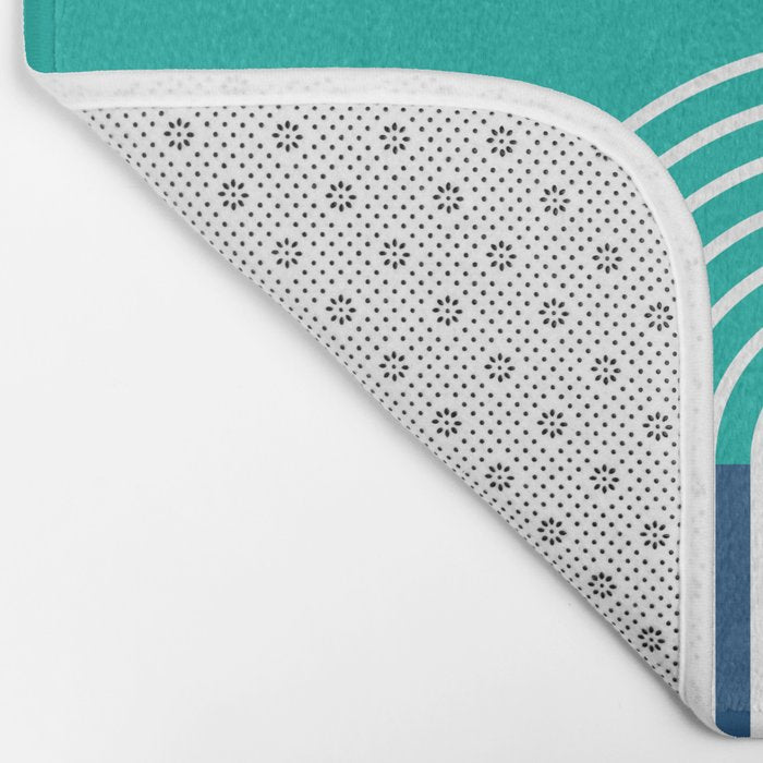 Geometric Lines in Blue Teal Yellow (Sun and Rainbow abstraction) Bath Mat Gallery Image 2