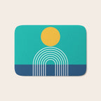 Geometric Lines in Blue Teal Yellow (Sun and Rainbow abstraction) Bath Mat Gallery Image 1