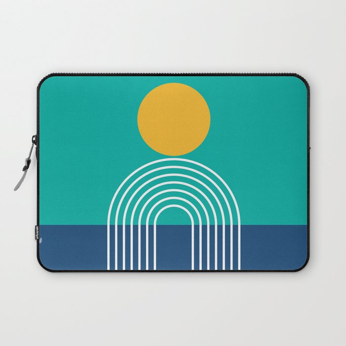 Geometric Lines in Blue Teal Yellow (Sun and Rainbow abstraction) Laptop Sleeve Gallery Image 1