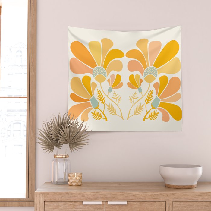 Summer Wildflowers in Golden Yellow Wall Tapestry Gallery Image 2