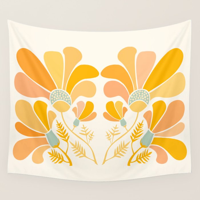 Summer Wildflowers in Golden Yellow Wall Tapestry Gallery Image 4