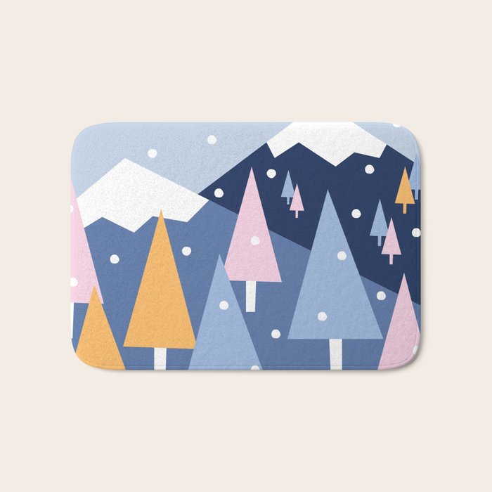 Snowy mountains and trees Bath Mat Gallery Image 1