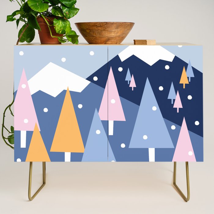 Snowy mountains and trees Credenza Gallery Image 1