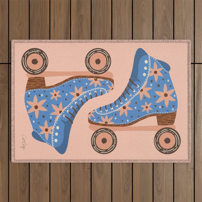 Retro Roller Skates - Blue & Peach Palette Outdoor Rug Gallery Image 1