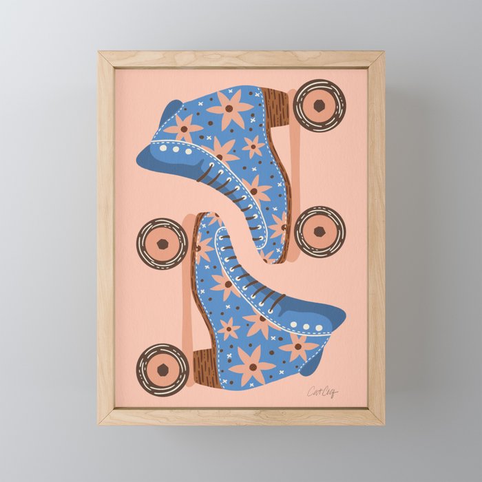Retro Roller Skates - Blue & Peach Palette Mini Art Print Gallery Image 1