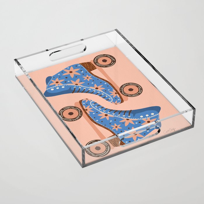 Retro Roller Skates - Blue & Peach Palette Acrylic Tray Gallery Image 1