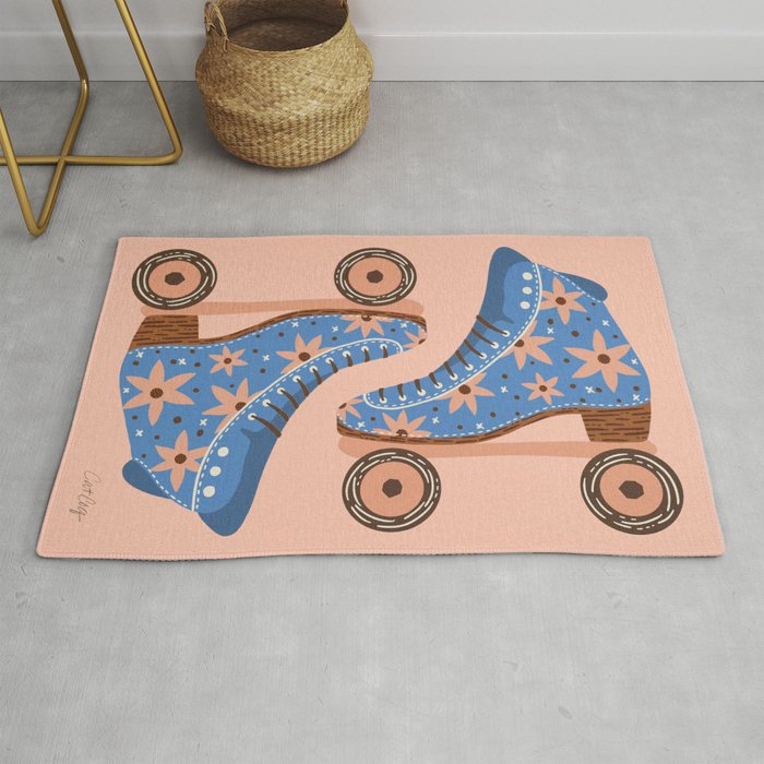 Retro Roller Skates - Blue & Peach Palette Rug Gallery Image 1
