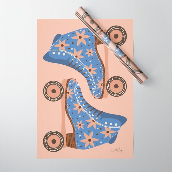 Retro Roller Skates - Blue & Peach Palette Wrapping Paper Gallery Image 1