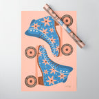 Retro Roller Skates - Blue & Peach Palette Wrapping Paper Gallery Image 1
