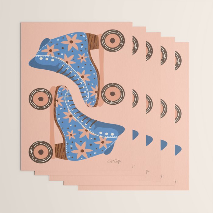 Retro Roller Skates - Blue & Peach Palette Wrapping Paper Gallery Image 3