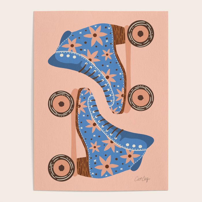 Retro Roller Skates - Blue & Peach Palette Poster Gallery Image 4