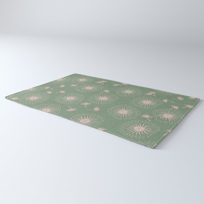 Make A Wish Dandelion Pattern in Sage Green & Peach Rug Gallery Image 3