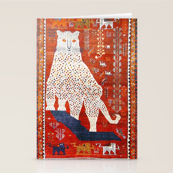 Q'ashqai Snow Leopard Persian Animal Rug Print Stationery Card Gallery Image 2