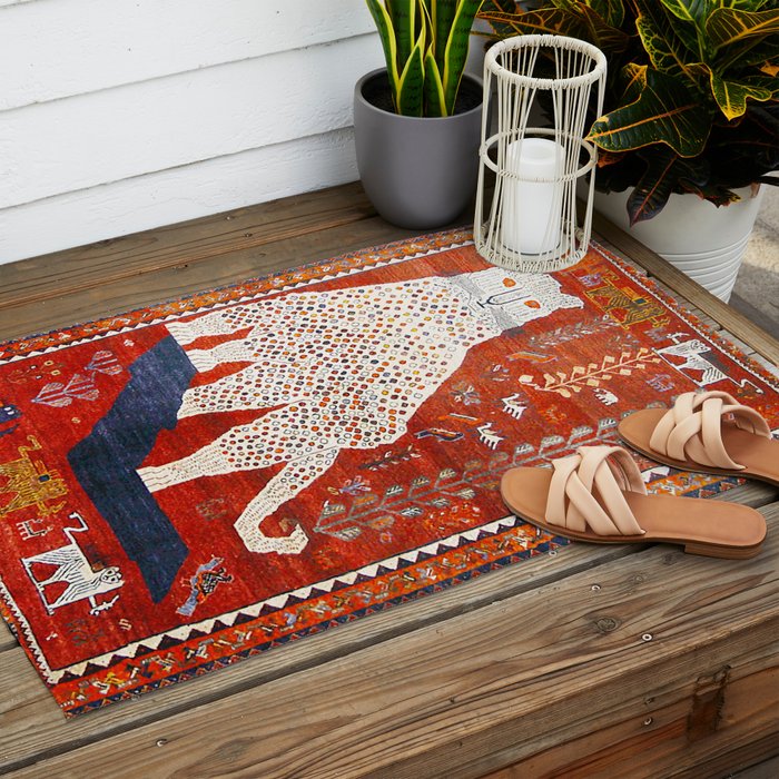 Q'ashqai Snow Leopard Persian Animal Rug Print Outdoor Rug Gallery Image 2
