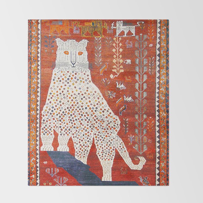 Q'ashqai Snow Leopard Persian Animal Rug Print Throw Blanket Gallery Image 2