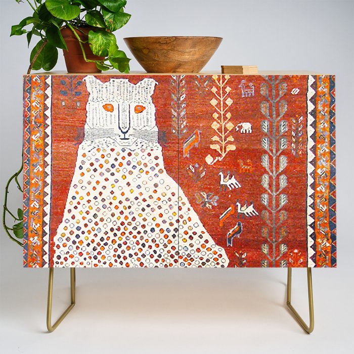 Q'ashqai Snow Leopard Persian Animal Rug Print Credenza Gallery Image 1