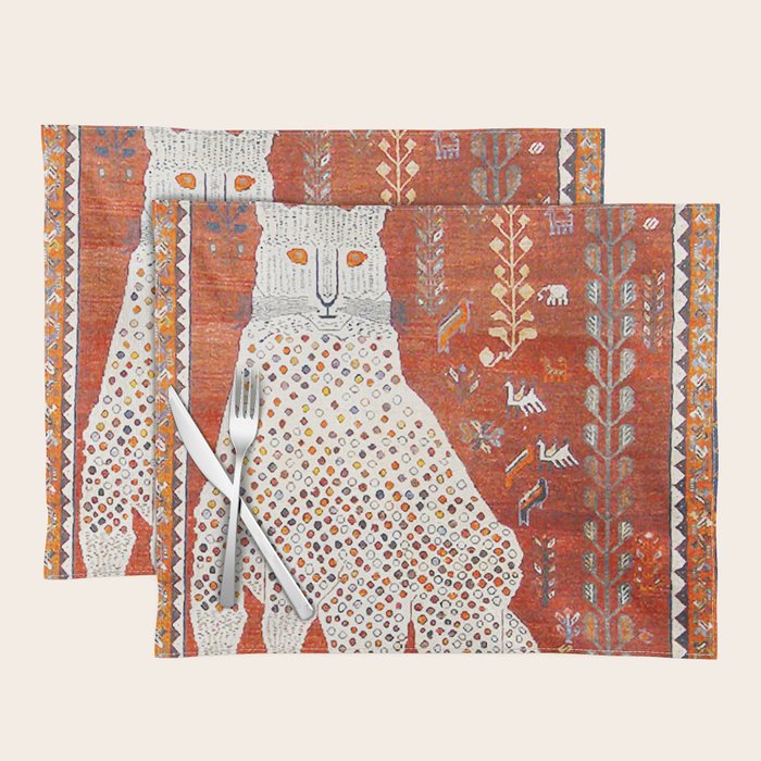 Q'ashqai Snow Leopard Persian Animal Rug Print Placemat Gallery Image 1