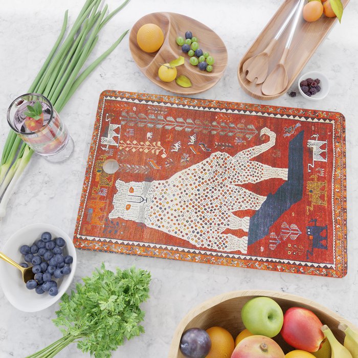 Q'ashqai Snow Leopard Persian Animal Rug Print Cutting Board Gallery Image 2