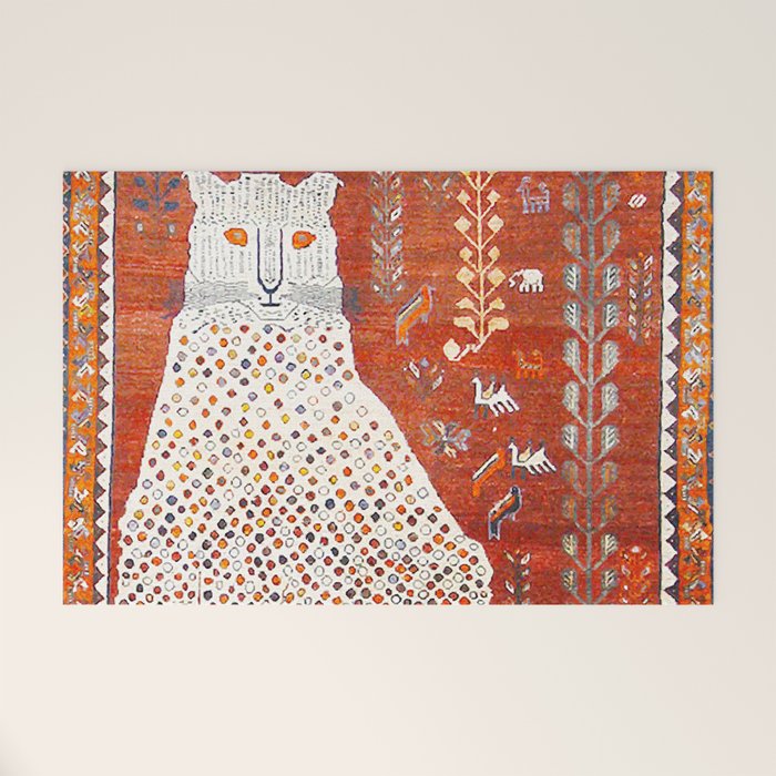 Q'ashqai Snow Leopard Persian Animal Rug Print Welcome Mat Gallery Image 1